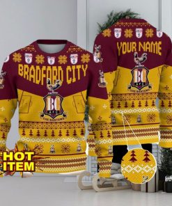 Bradford City AFC Big Logo Custom Name 3D Ugly Christmas Sweater Christmas Gift For Big Fans