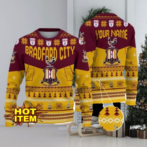 Bradford City AFC Big Logo Custom Name 3D Ugly Christmas Sweater Christmas Gift For Big Fans