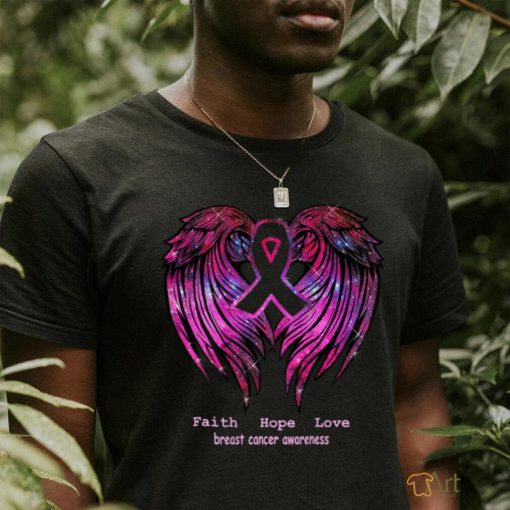 Breast Cancer Faith Hope Love Wings T Shirt Awareness (Back) T Shirt