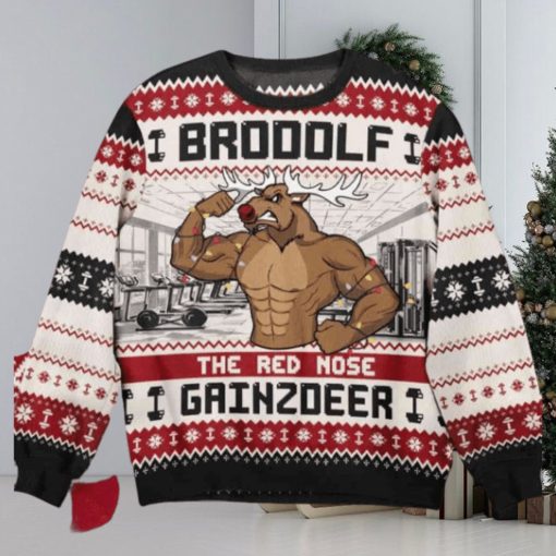 Brodolf The Red Nose Xmas Gainzdeer Gymer Fitness Christmas Ugly Sweater