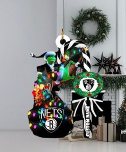 Brooklyn Nets NBA Custom Name Grinch Candy Cane Tree Decorations Christmas 2023 Ornament