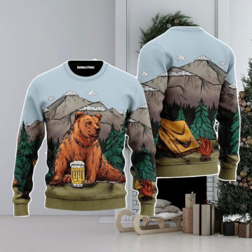 Brown Bear Camping Christmas Unisex Ugly Sweater