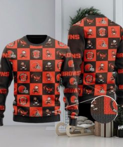 Browns Logo Checkered Flannel Design Knitted Ugly Christmas Sweater