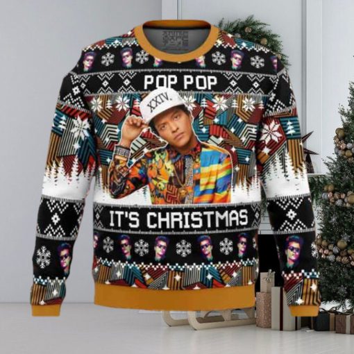 Bruno Mars Pop Pop It’s Christmas Xmas Gifts For Fan 2023 Ugly Christmas Sweater