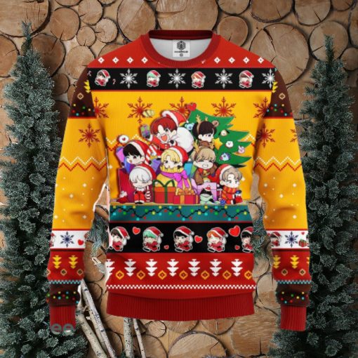 Bts Army Chibi Cute Ugly Christmas Sweater Red Yellow 1 Amazing Gift Men And Women Christmas Gift