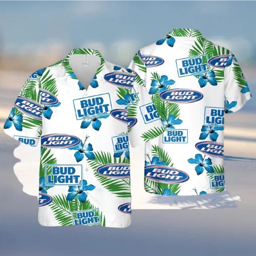 Bud Light Beer Hawaiian Shirt Hibiscus Flower Pattern Gift For Beach Lovers