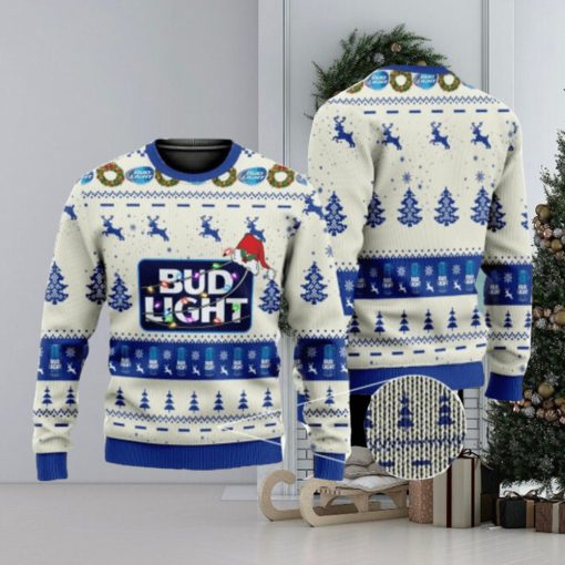 Bud Light Beer In White Pattern Ugly Christmas Sweater