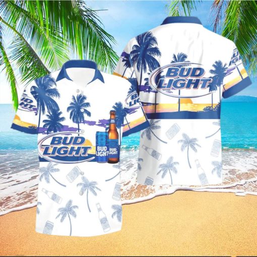 Bud Light Beer Tropical Palm Tree Hawaiian Shirt And Shorts For Beach Lovers