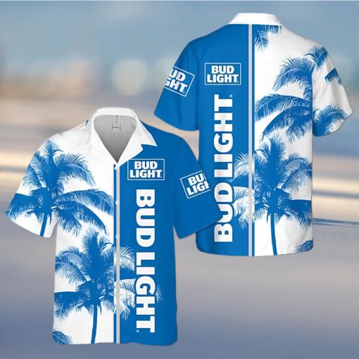 Bud Light Classic Blue Tropical Coconut Trees Hawaiian Shirt