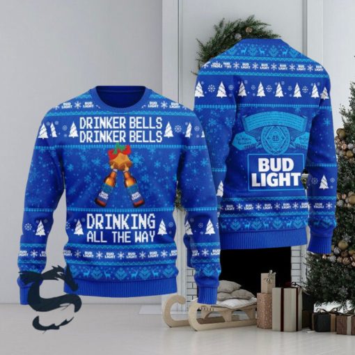 Bud Light Drinker Bells Drinking All The Way Christmas Ugly Sweater