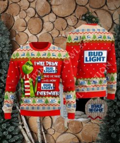 Bud Light Grinch Ugly Beer Ugly Christmas Sweater Xmas 3D Jumper