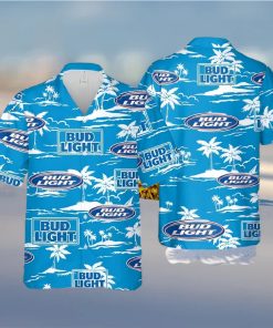 Bud Light Hawaiian Shirt Beach Pattern On Blue Theme