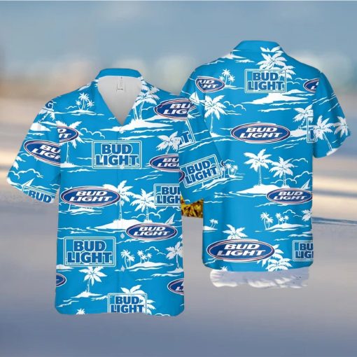 Bud Light Hawaiian Shirt Beach Pattern On Blue Theme