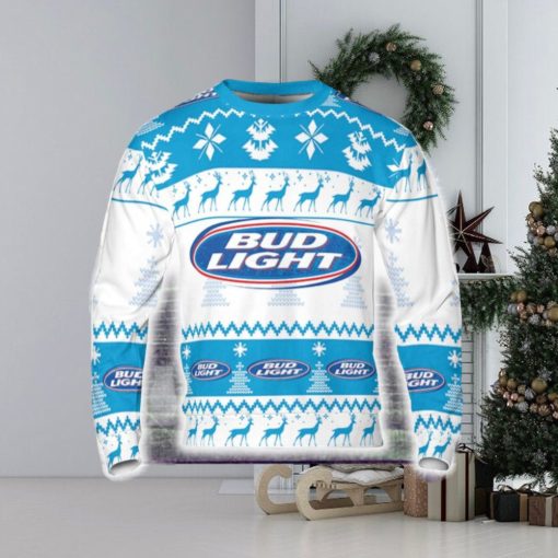 Bud Light Pine Trees n Reindeer Beer Loves ugly Gift Christmas Sweatshirt Bud Light gift 3D Sweater