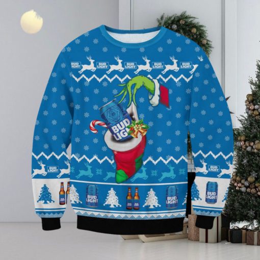 Bud Light The Grinch Hand Santa Ugly Christmas Sweater