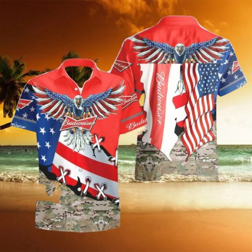 Budweiser Beer Eage USA Flag Hawaiian Combo Shirt And Short Gift Hawaiian For Mens