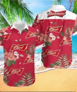 Budweiser Beer Hawaiian Shirt Red Hibiscus Flower