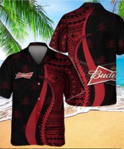 Budweiser Beer Hawaiian Shirt Red Polynesian Tropical Coconut Tree Pattern