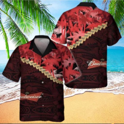 Budweiser Hawaiian Shirt Palm Tree Blend Polynesian Pattern Beer Lovers Gift