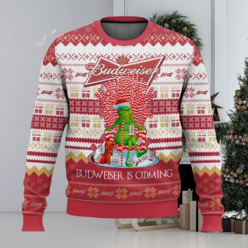 Budweiser Is Coming All Over Printed Ugly Christmas Sweater 2023 Christmas Gift Ideas Holiday Gift