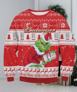 Budweiser x The Grinch Santa Hat Snowflakes Ugly Christmas Sweater