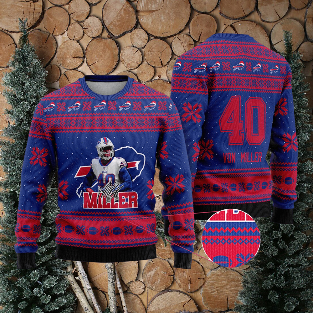 Buffalo Bills – Von Miller Custom Name And Number Ugly Christmas Sweater -  Limotees