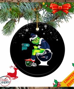 Buffalo Bills Grinch Santa Claus Sitting New England Patriots Toilet Christmas 2023 Ornament