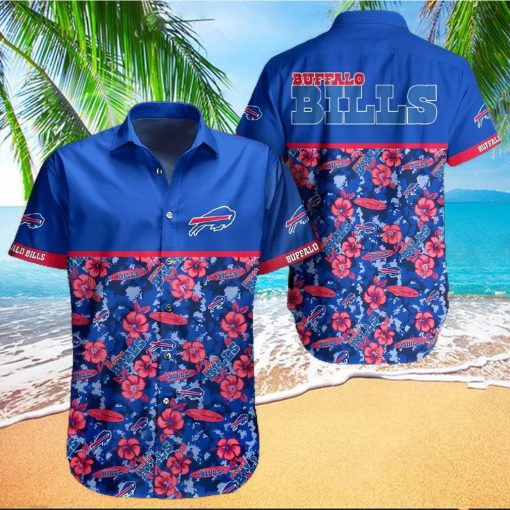 Buffalo Bills Hawaiian Shirt, Blue Red Flowers, Unique Hawaiian Shirt