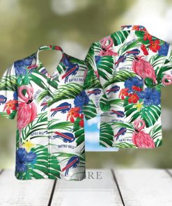 Buffalo Bills Hawaiian Shirt Flamingos Tropical Leaves Summer Gift For Friend NFL Hawaiian Shirt