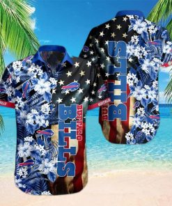 Buffalo Bills Hawaiian Shirt Hibiscus Flower And America Flag