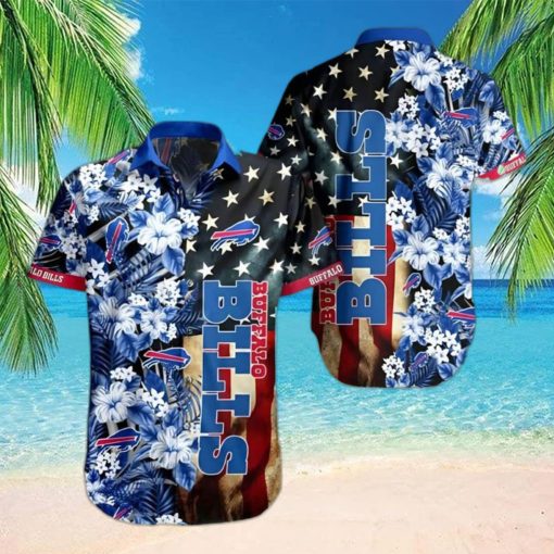 Buffalo Bills Hawaiian Shirt Hibiscus Flower And America Flag