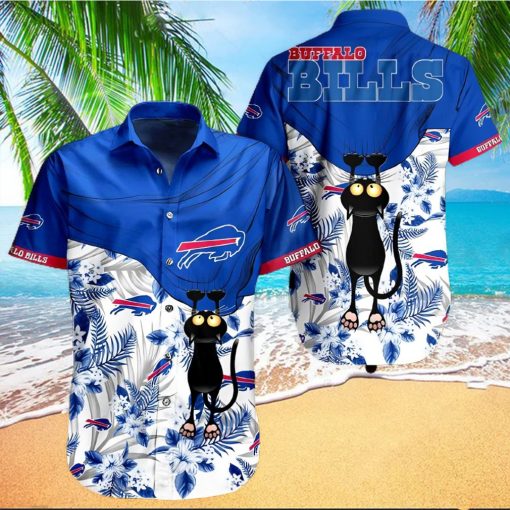 Buffalo Bills Hawaiian Shirt, Tropical Flowers With Cat, Unique Hawaiian Shirt