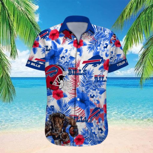 Buffalo Bills NFL Custom Name Mascot Helmet Tropical Flowers Aloha Hawaiian Shirt For Men And Women