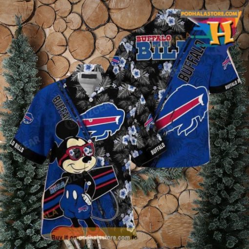 Buffalo Bills NFL Hawaiian Shirt Mickey Print Floral Pattern Summer For Sports Fans