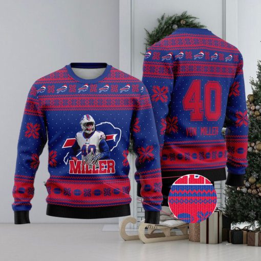 Buffalo Bills – Von Miller Custom Name And Number Ugly Christmas Sweater