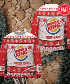 Buger King Custom Name White Design Logo Snowflake Ugly Christmas Sweater