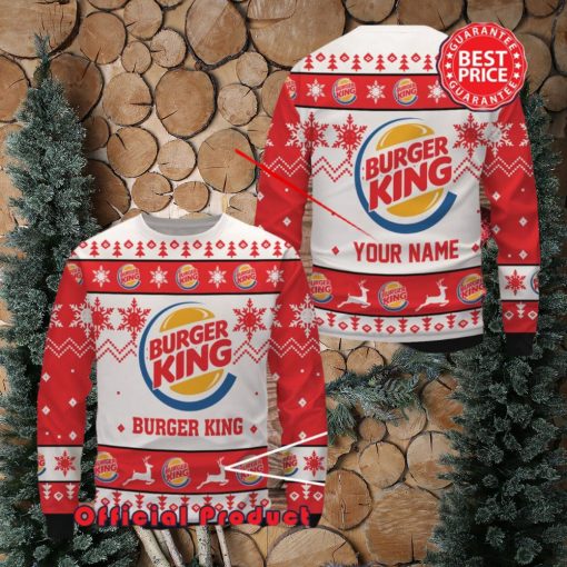 Buger King Custom Name White Design Logo Snowflake Ugly Christmas Sweater