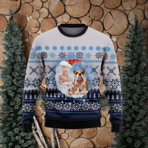 Bulldog Love Santa Moon Ugly Christmas Sweater Gift Men Women