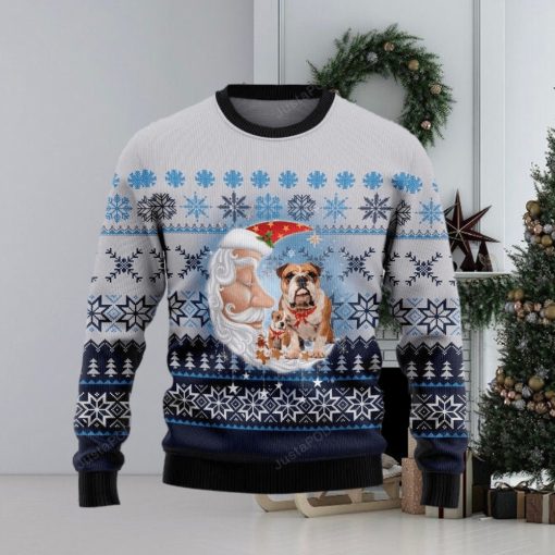 Bulldog Love Santa Moon Ugly Christmas Sweater, Ugly Sweater