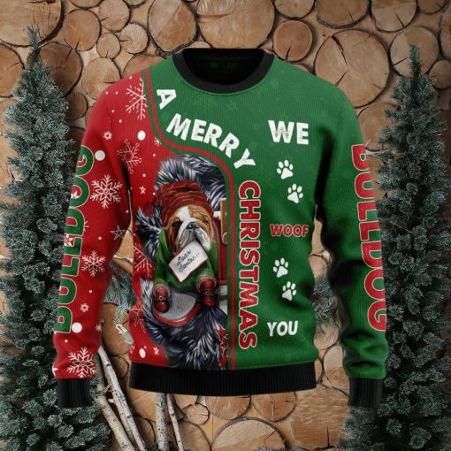 Bulldog Merry Christmas Woof Ugly Christmas Sweater AOP All Over Printed Sweater