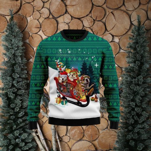 Bulldog Sleigh Ugly Christmas Sweater Hot AOP Gift For Men And Women