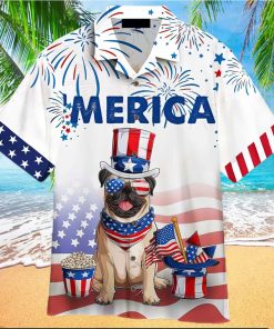 Bulldog american flag 4th of july firework hawaiian shirt