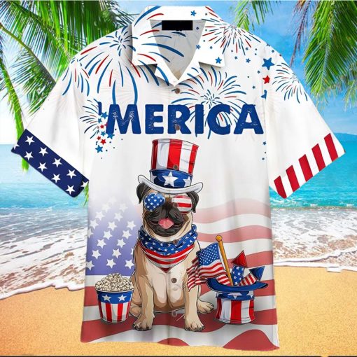 Bulldog american flag 4th of july firework hawaiian shirt