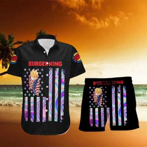 Burger King USA Flag Aloha Summer Beach Hawaiian Combo Shirt And Short Gift Hawaiian For Mens