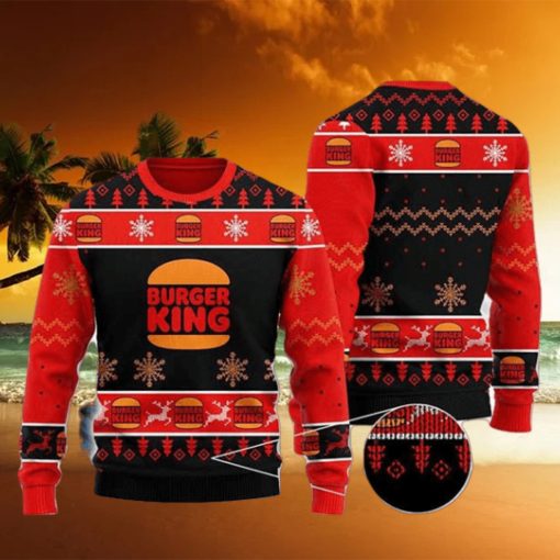 Burger King With Christmas Tree Pattern 2023 Ugly Christmas Sweater