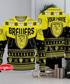 Burton Albion FC Big Logo Stadium Snowflakes EFL Ugly Christmas Sweater