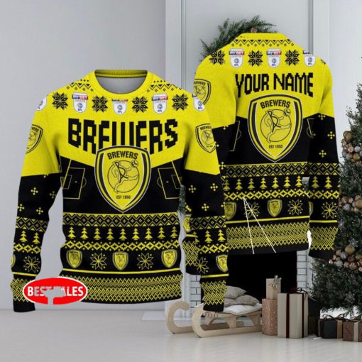 Burton Albion FC Big Logo Stadium Snowflakes EFL Ugly Christmas Sweater