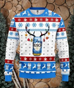 Busch Beer Ugly Knitted Christmas Sweater Reindeer Horns Lights