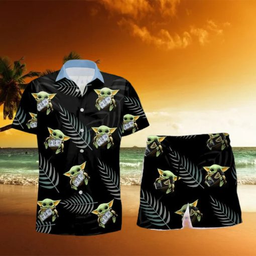 Busch Latte Beer Baby Yoda Hug Hawaiian Shirt And Shorts Gift Hawaiian Tropical Beach