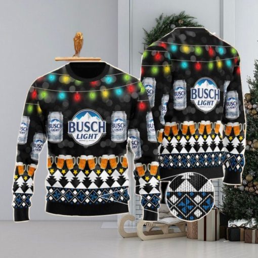 Busch Light Beer Christmas Light Black Pattern Ugly Christmas Sweater Christmas Holiday Gift